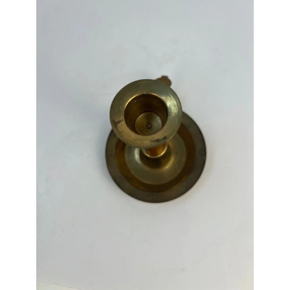 Vintage Brass Wood Candlestick Holders Finger Ring 4.25